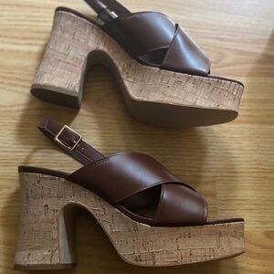 Anthropologie Never Worn Brown Open Toe Platforms Size 41
